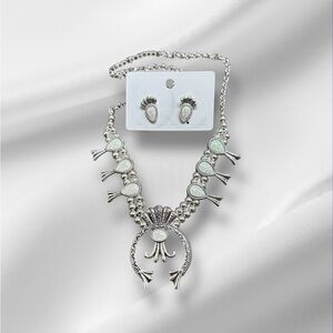 Silver and White Necklace and earring Set